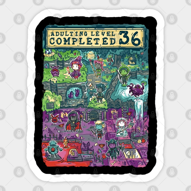 Adulting Level 36 Completed Birthday Gamer Sticker by Norse Dog Studio